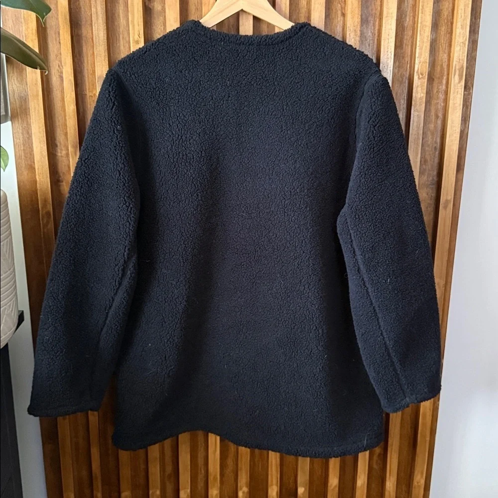 MUJI Recycled Boa Fleece Coat in Black. XS Oversized